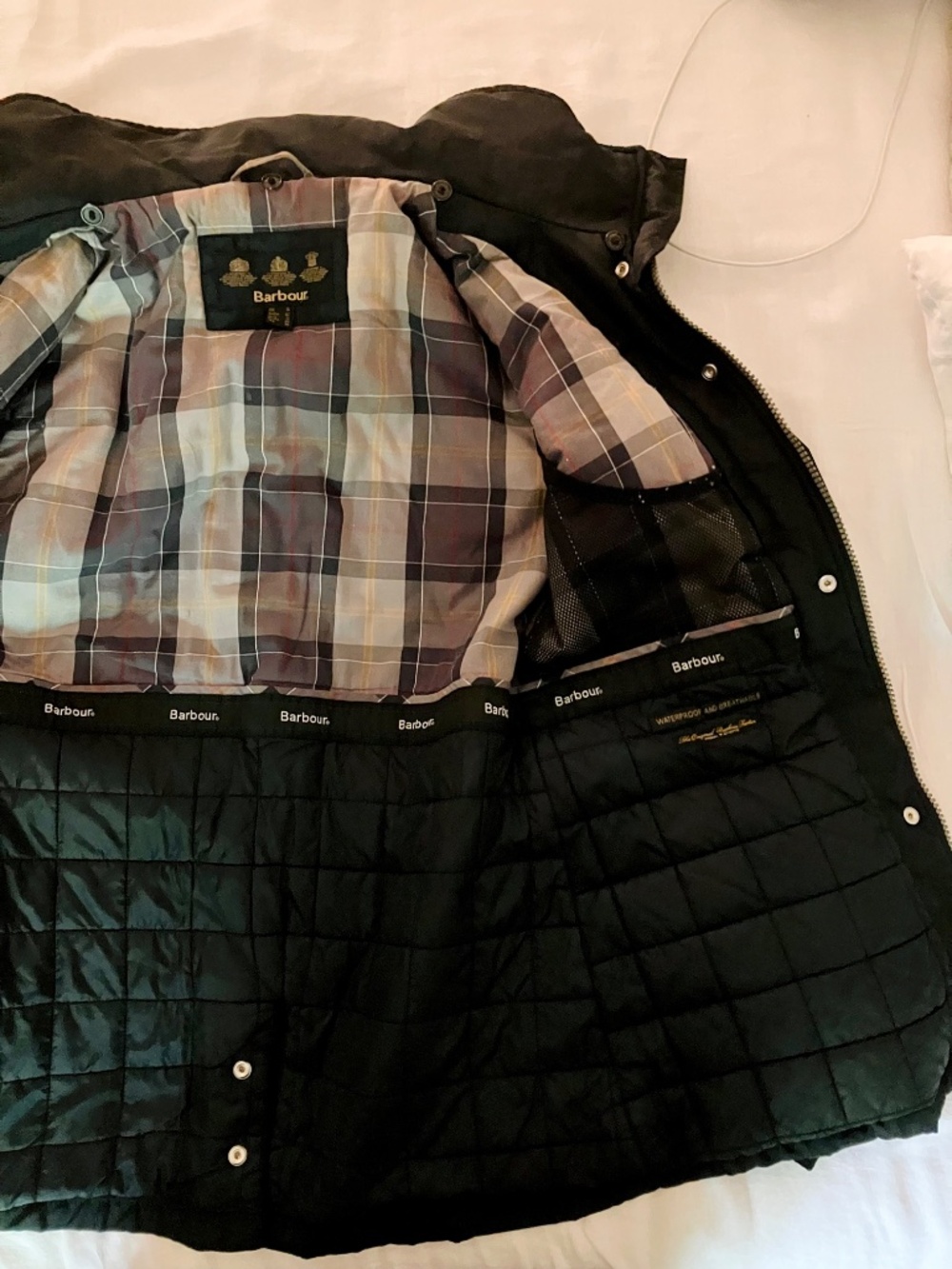Barbour Belted Hooded Plaid lining quilted jacket Sz UK16 - Picture 2 of 6